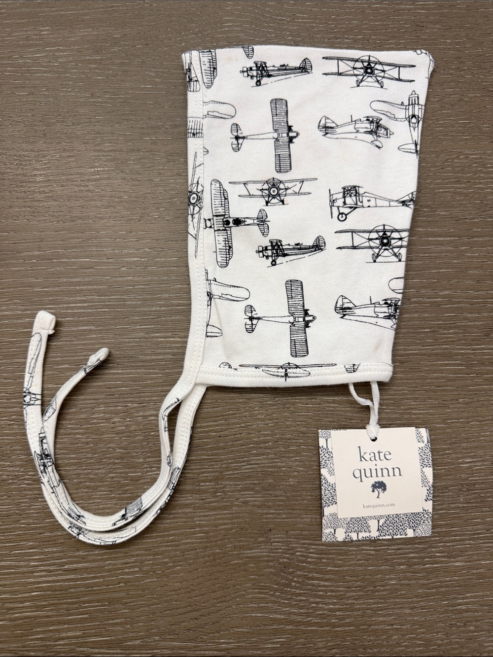 kate quinn Cream Bonnet with Black Airplane Print
